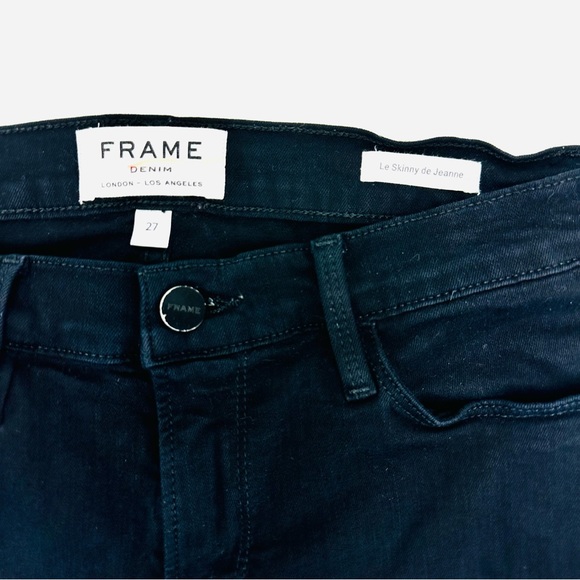 Frame Le Skinny De Jeanne Raw Stagger Mid Rise Cropped Skinny Jeans Film Noir - Picture 6 of 13